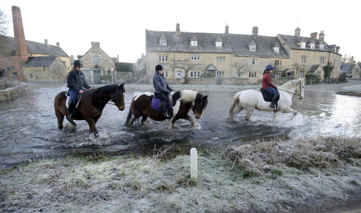 HORSES IN RIVER EYE ON FROSTY MORNING LOWER SLAUGHTER11